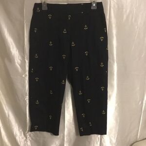 Kim Rogers Navy Blue Anchor Pintuck Pocket Casual Summer Capris 6p